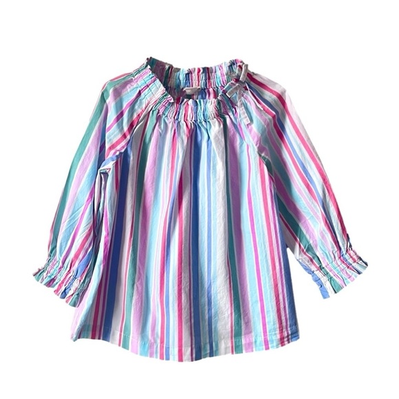 CREWCUTS J.Crew Multicolored Poplin Striped 3/4 Sleeve Top Girls Size 6/7 Small - Picture 1 of 4